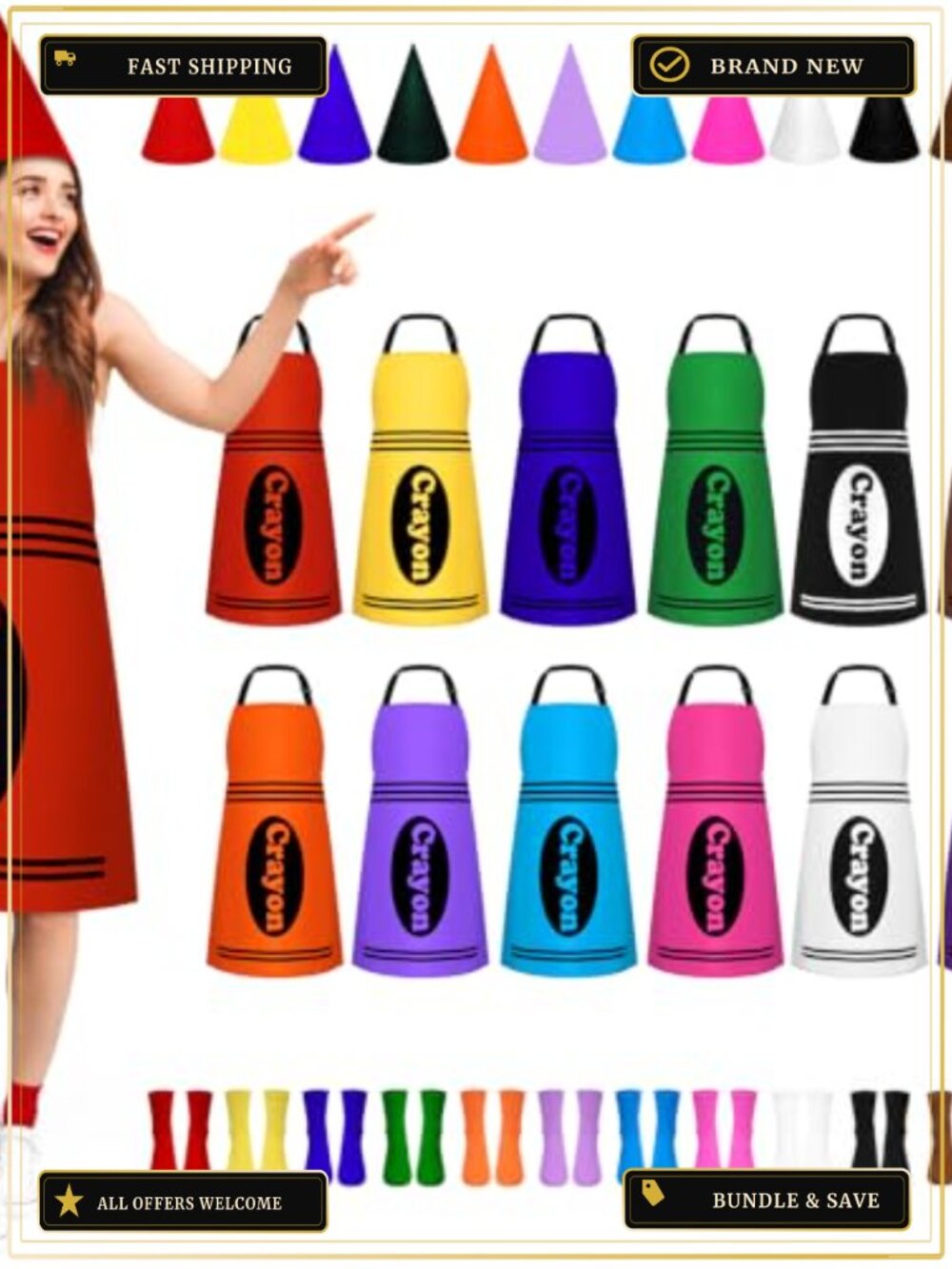 Crayon Costume Adult 12-Piece Group Halloween Set Apron Hat Socks
